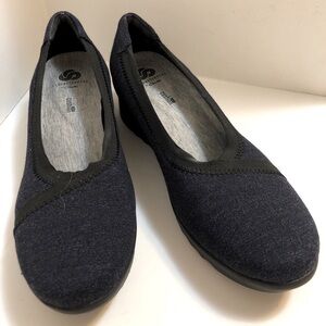 Clarks Dark Blue Cloud Steppers Caddell Dash Slip on Wedge Shoe Pump New Size 9M